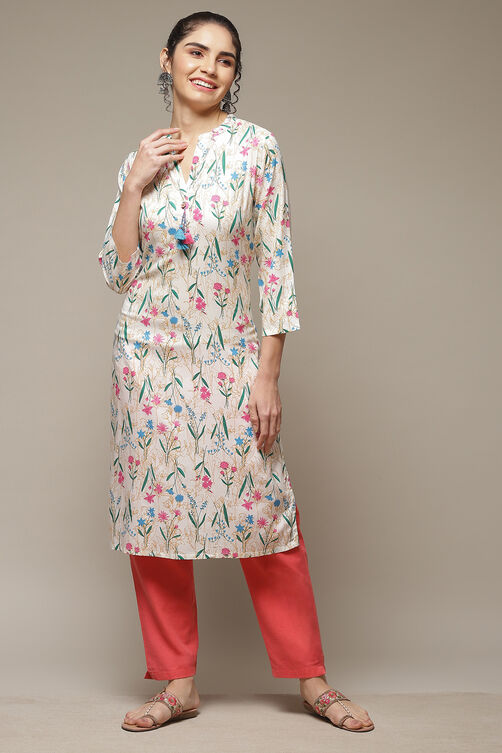 Off White LIVA Straight Kurta image number 0